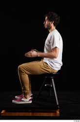 Whole Body Man White Shirt Trousers Slim Sitting Studio photo references